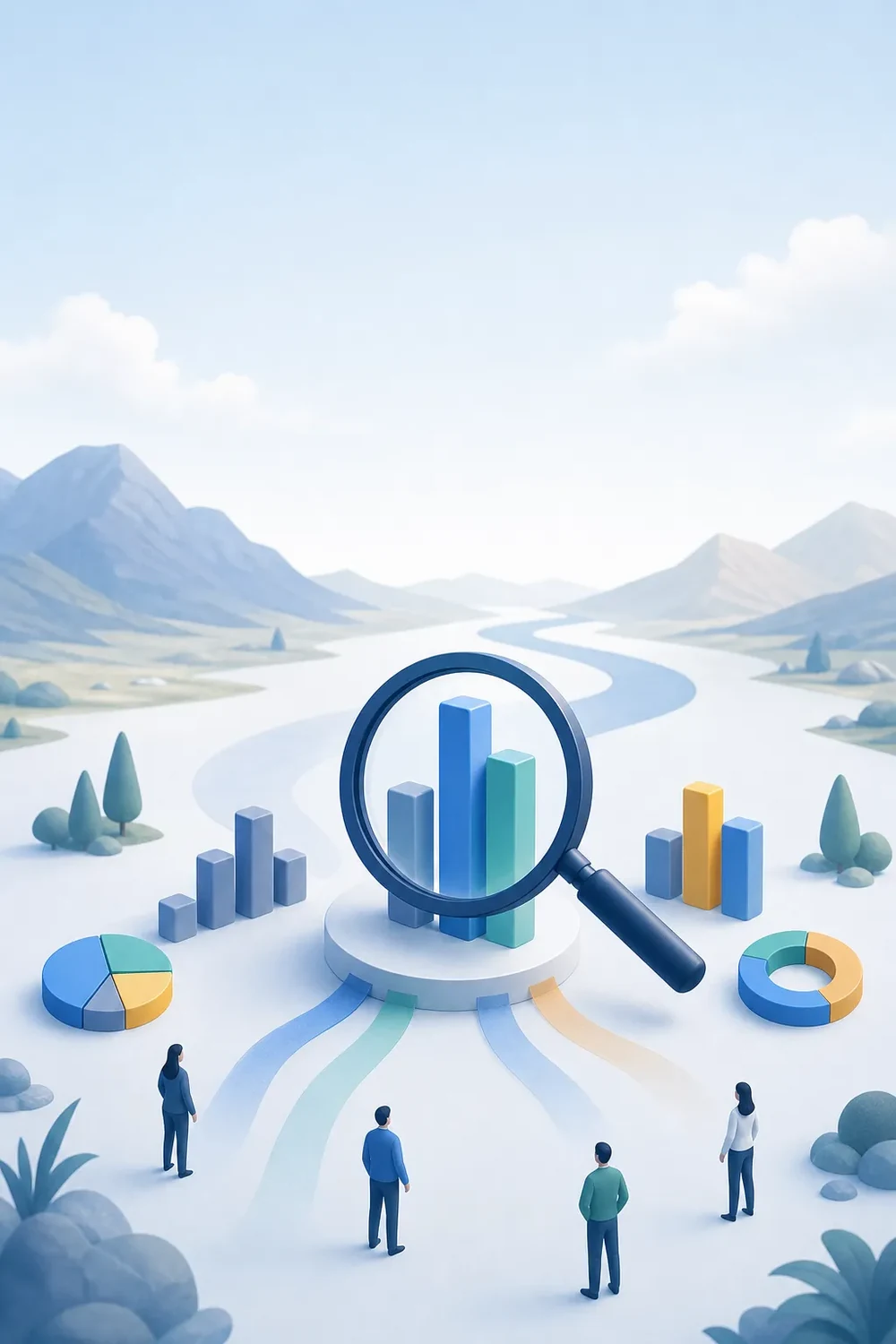 Посетители сайта и столбчатая диаграмма в лупе